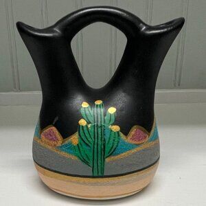 TESA by MAACK Co. Hand Painted Clay Pottery Double Wedding Vase - 1990's VINTAGE